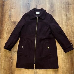 Michael Kors Wool Blend Zip Front Classic Pea Coat Burgundy Coat XL